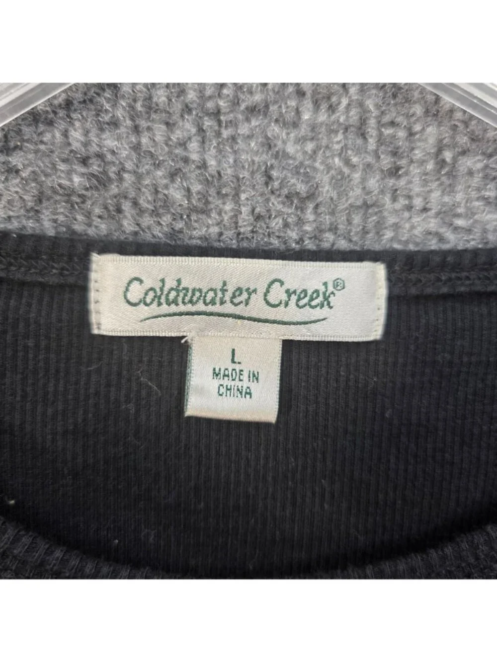 Coldwater Creek Ribbed Cotton Top L Black Sequin Sparkle Glam Whimsygoth Y2K